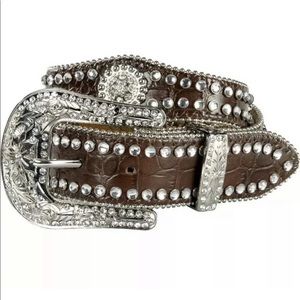 Nocona Belt Western Bling Studded Leather Brown